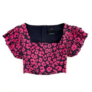 C/MEO COLLECTIVE Cropped Linen Blend Flutter Sleeve Blouse Size Small